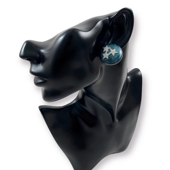 ❌SOLD❌ Vintage blue enamel with silver stars earrings - Picture 6 of 11